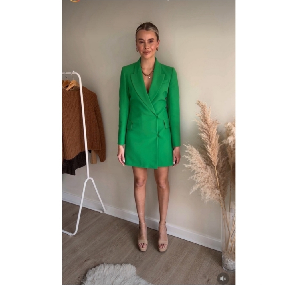 NWT ZARA DOUBLE BREASTED LONG BLAZER DRESS GREEN - Picture 15 of 16